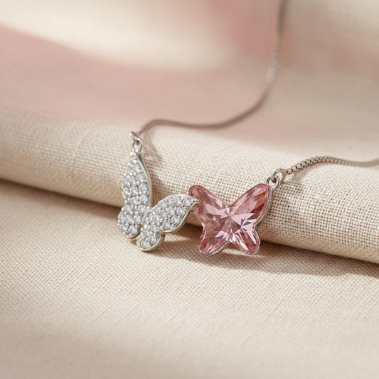 Silver Pink Blazing Butterfly Pendant