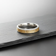 Silver Meteorite Golden Texture Band For Him