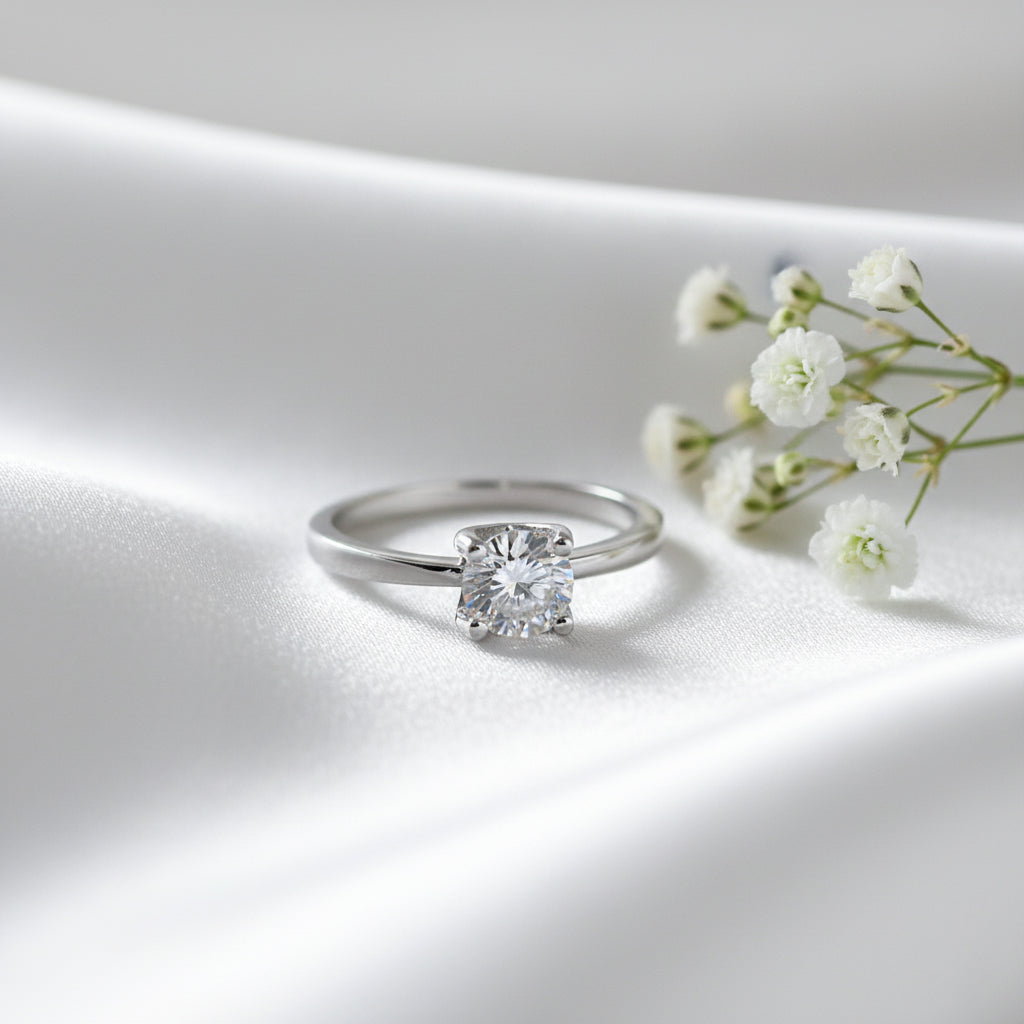 Silver Classic Solitaire (CZ) Diamond Look Adjustable ring for her
