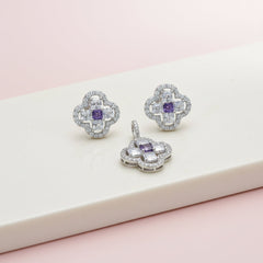 Silver Elegant Design Purple Amethyst Clover Pendant set for her