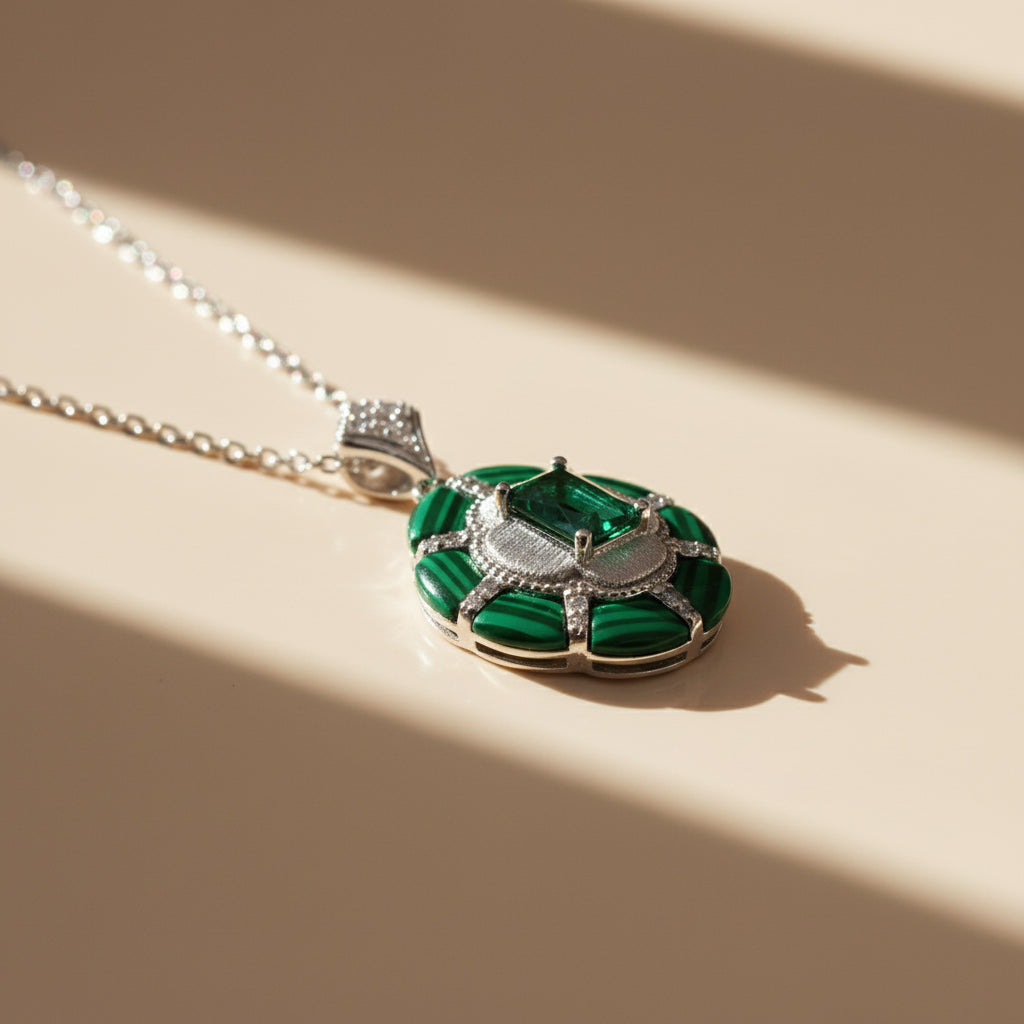 Silver Exquisite Malachite Green Pendant
