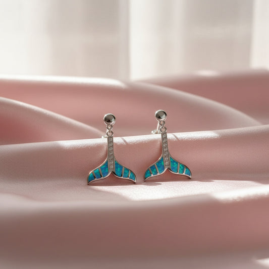 Silver Ocean Mermaid Tail Earrings