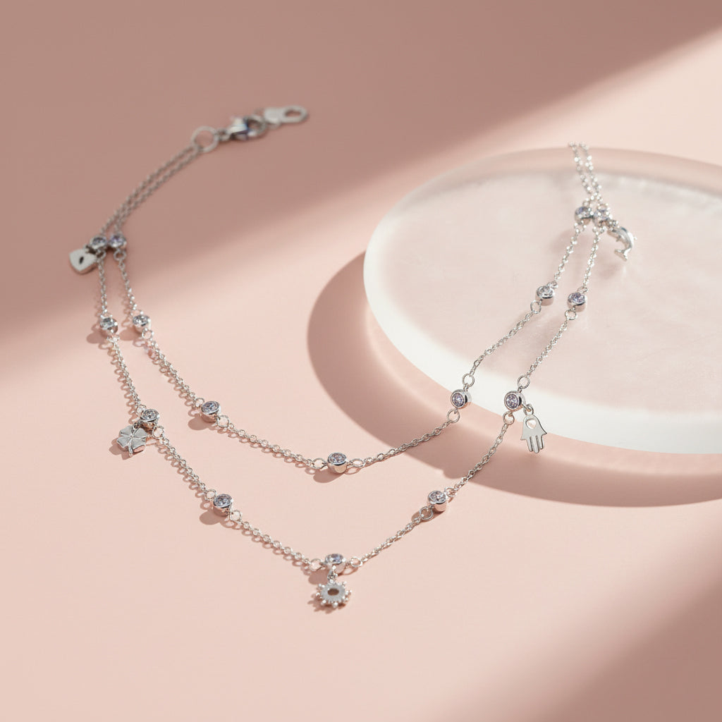 Silver Double Layered Bezel Charm Set