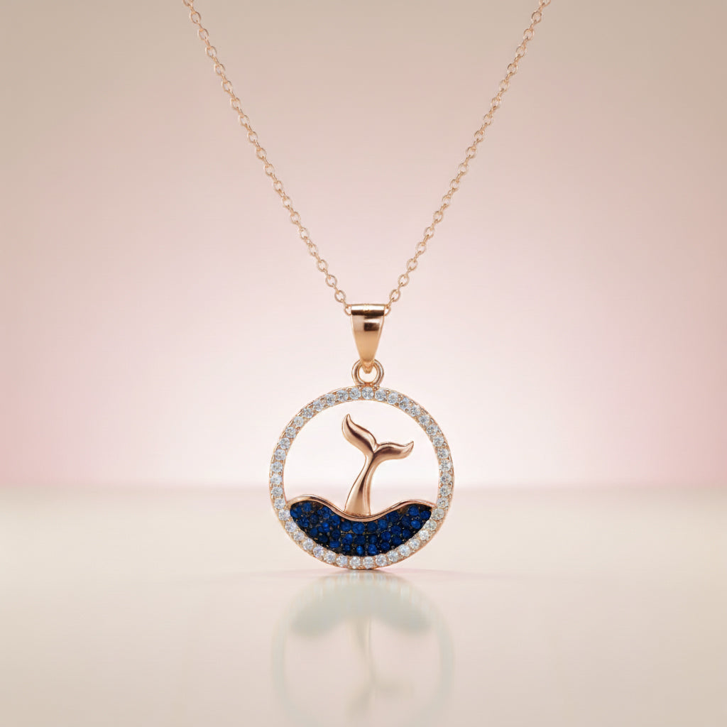 Rose Gold Coastal Whale Tail Pendant