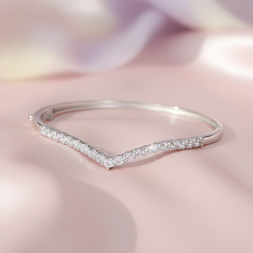 Silver V Shaped Elegant Stone Bracelet