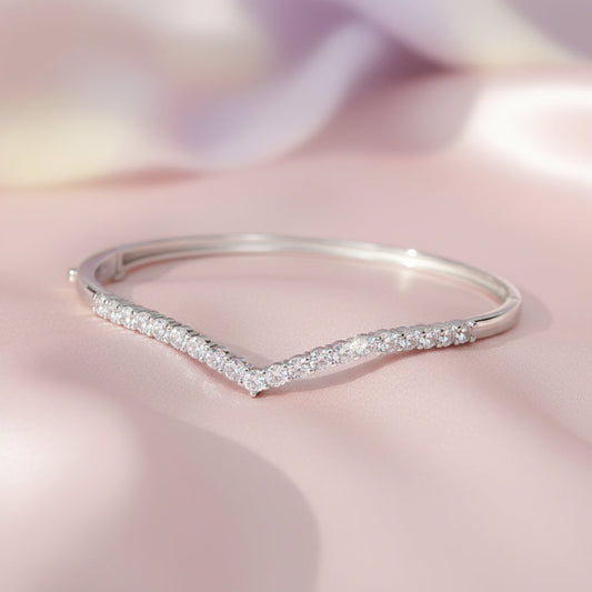 Silver V Shaped Elegant Stone Bracelet