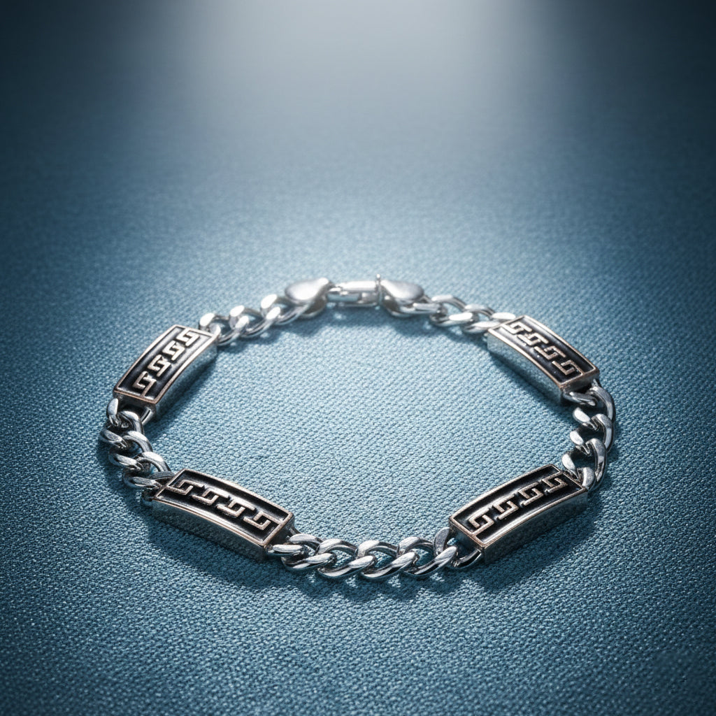 Silver Greek design black and rose gold Mens bracelet