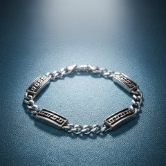 Silver Greek design black and rose gold Mens bracelet