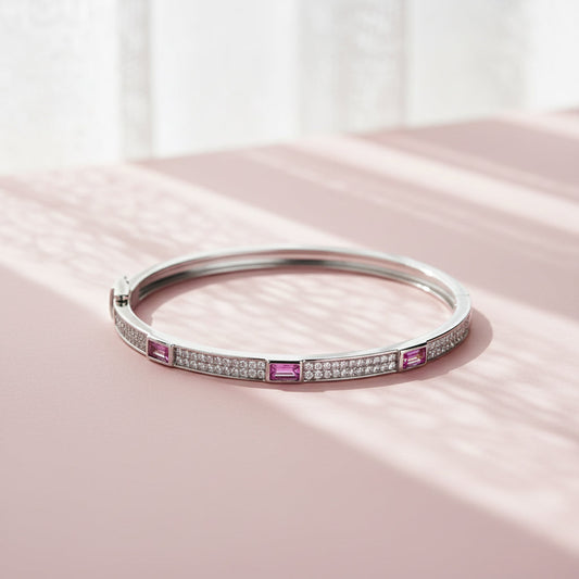 Silver Pink Glaze stones Fine Bracelet for her