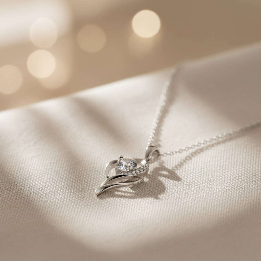 Silver Swirling heart Pendant necklace for her