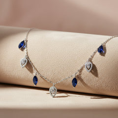 Silver Deep Blue Marquise & Teardrop Dangle Necklace for her