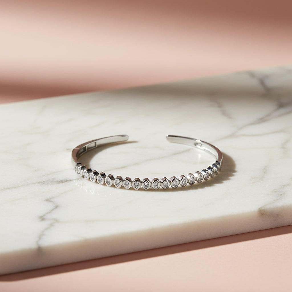 Silver Bezel cut Marquise Shaped Diamond (AD) Bracelet
