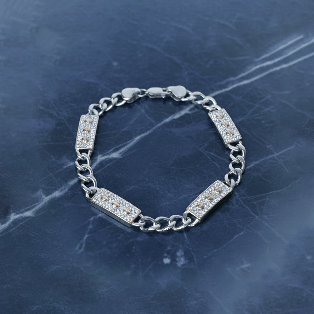 Silver Stellar Bolt Link Bracelet For Him