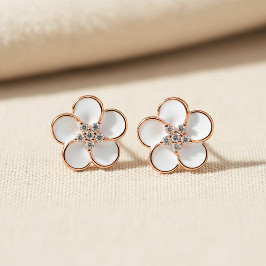 Rose Gold Porcelain Floral Studs Earrings