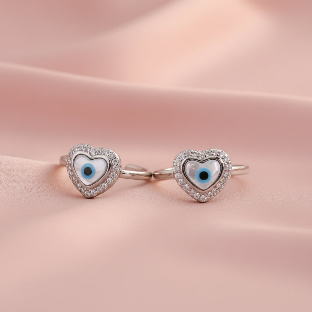 Silver Heart Evil Eye Adjustable Toe Ring