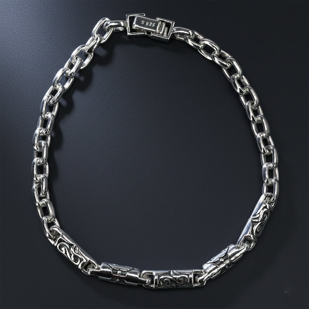Silver classic carved Men's bracelet for him