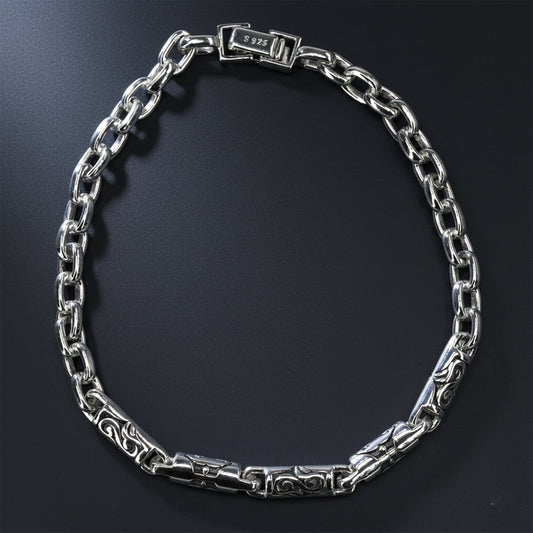 Silver classic carved Men's bracelet for him