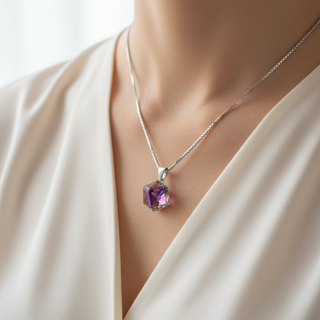 Silver Dichroic Cube Crystal Pendant