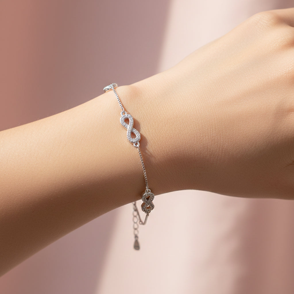 Silver Multi infinity Box chain Bracelet for her