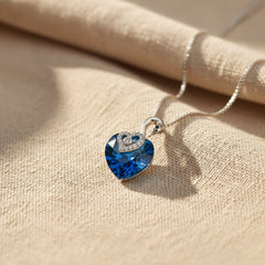 Silver Deep Blue Swan Heart Crystal Pendant