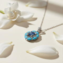 Silver Santorini sunset Turquoise Blue Luminous Pendant