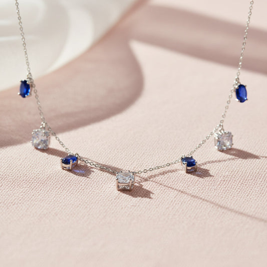 Silver Sapphire-Inspired Dangle Chain Necklace