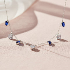 Silver Sapphire-Inspired Dangle Chain Necklace