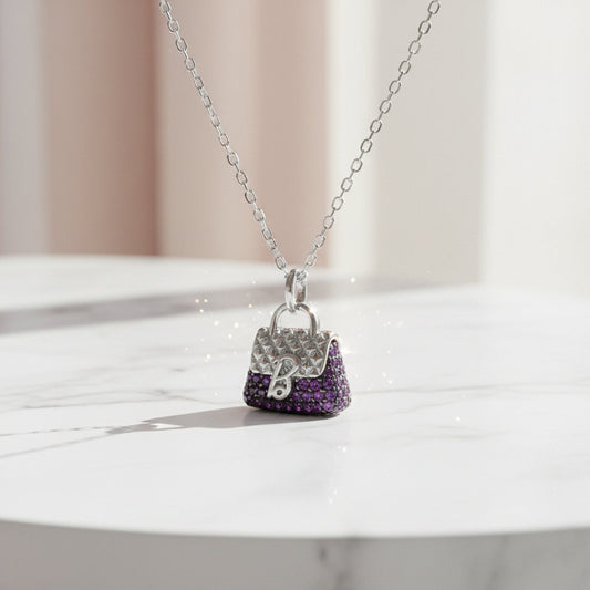Silver Purple Handbag Charm Pendant