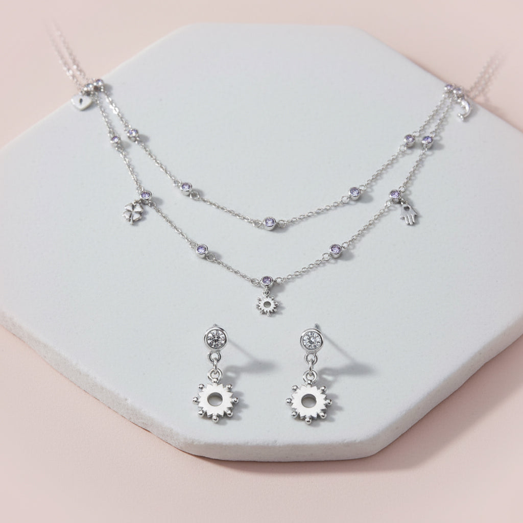 Silver Double Layered Bezel Charm Set