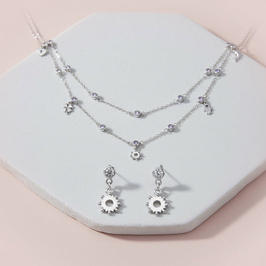 Silver Double Layered Bezel Charm Set