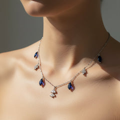 Silver Lively Blue Marquise Necklace