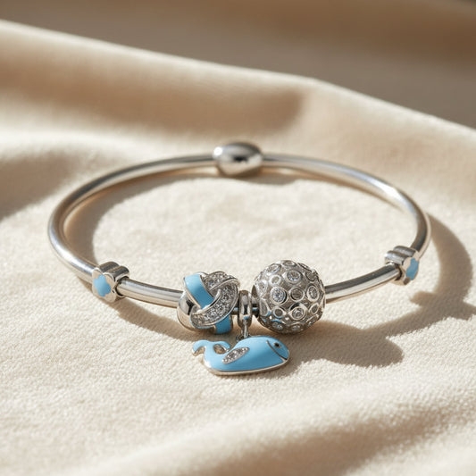 Silver Whimsical Whale Charm Bracelet