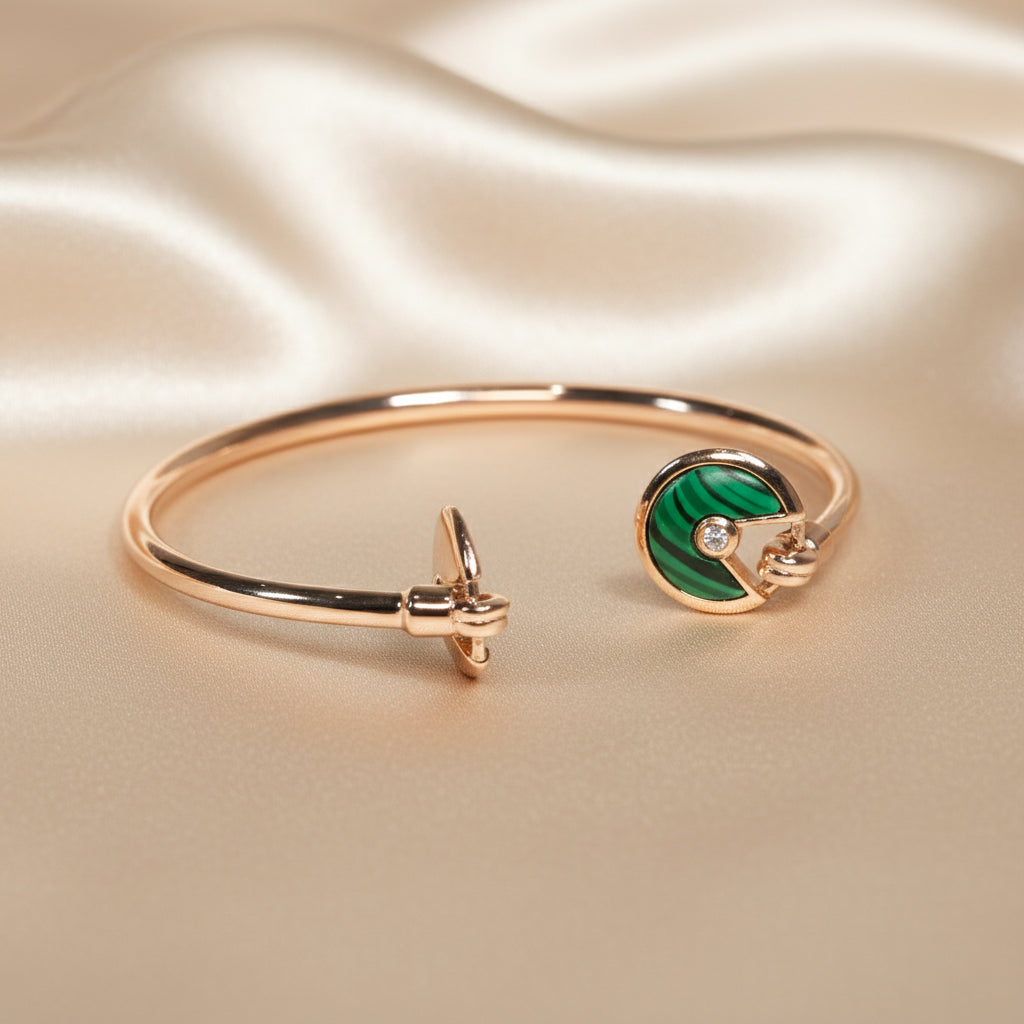 Rose Gold Malachite Open Cuff Bracelet For Her