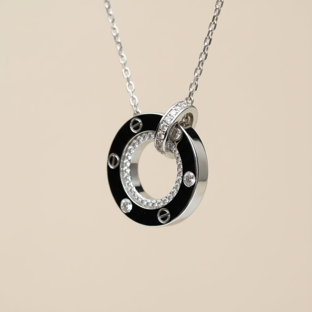 Silver Screw Detail Circle Pendant