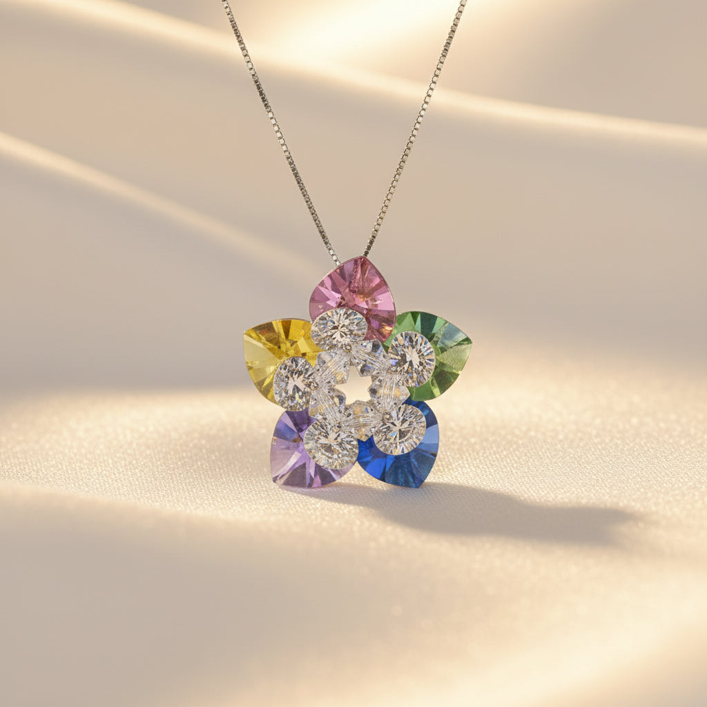 Silver Rainbow Bloosom Crystal Pendant