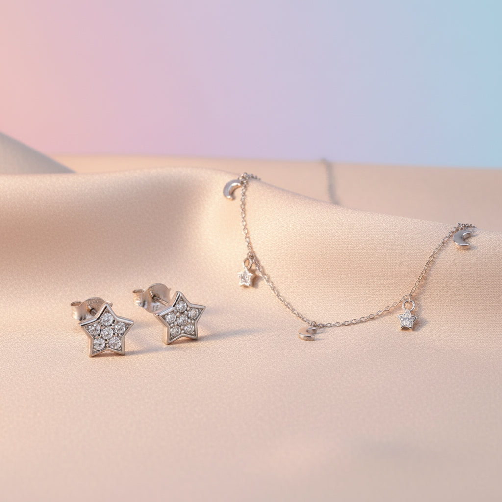 Silver Celestial Sparkle Star & Moon Set