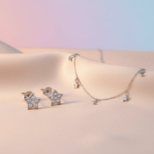 Silver Celestial Sparkle Star & Moon Set