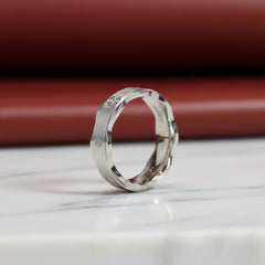 Sterling Silver Wavy Hexagon Motif Band Ring For Him