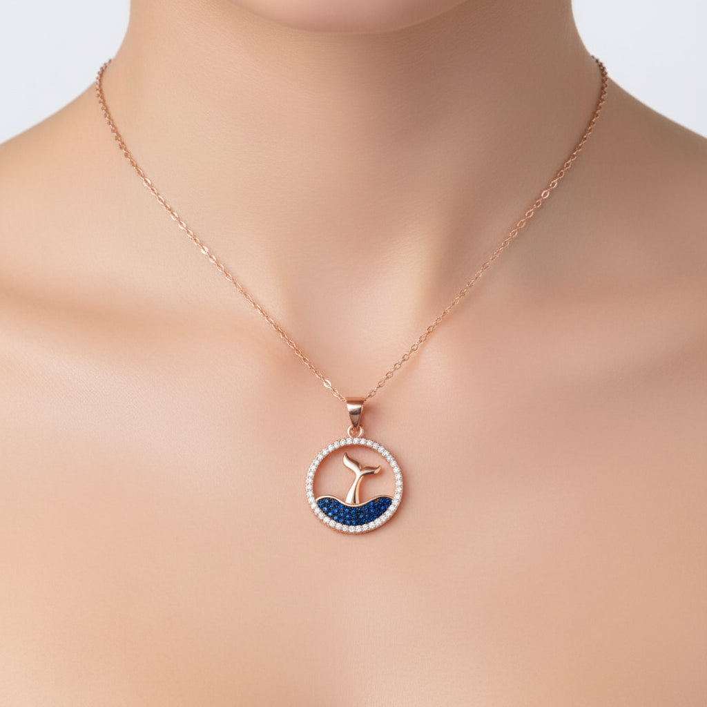 Rose Gold Coastal Whale Tail Pendant