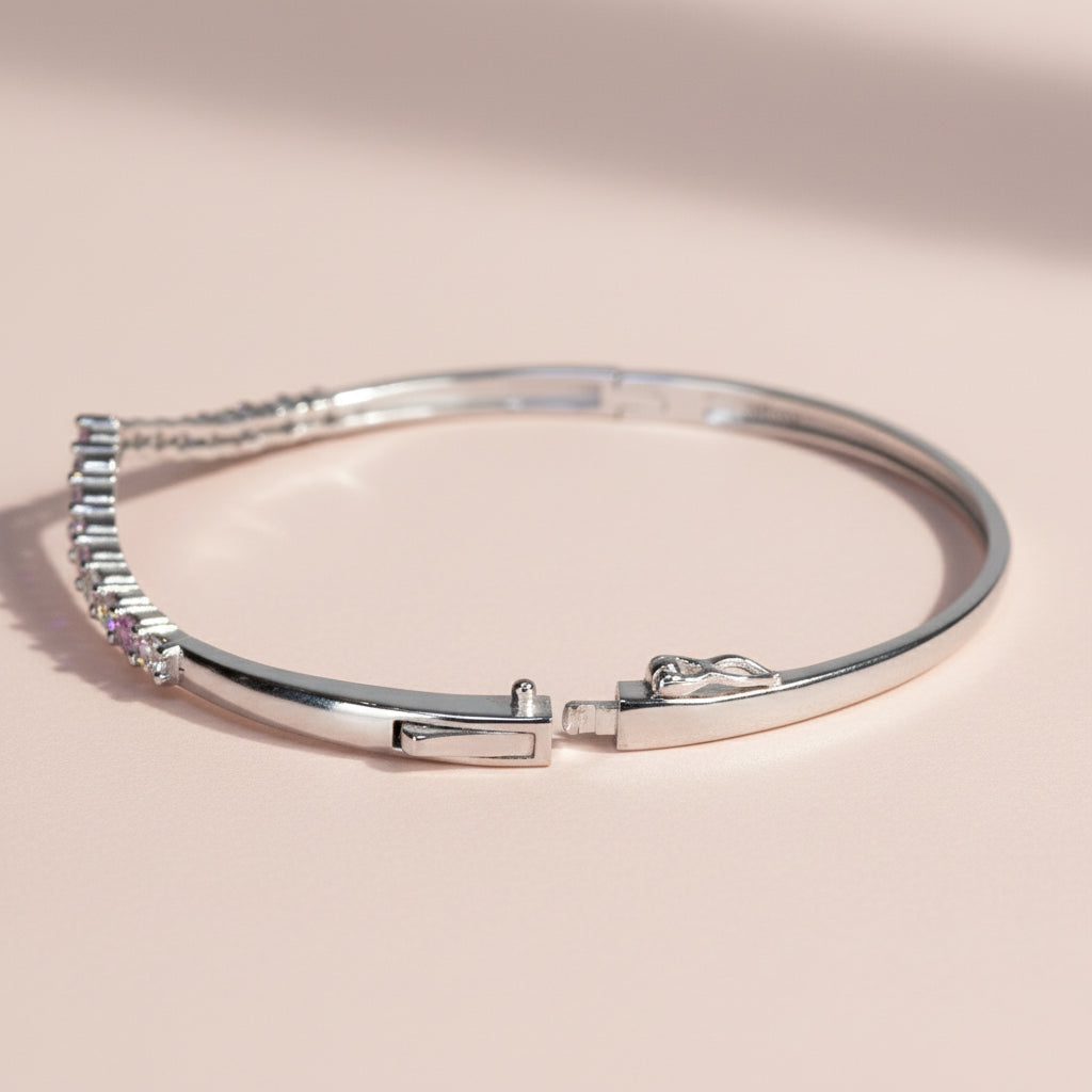 Silver V Shaped Elegant Stone Bracelet