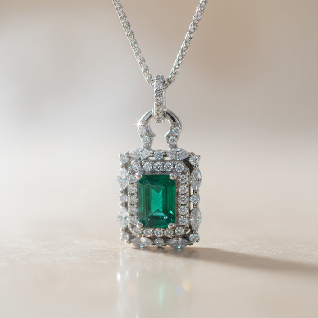 Silver Fiery Halo Green Pendant