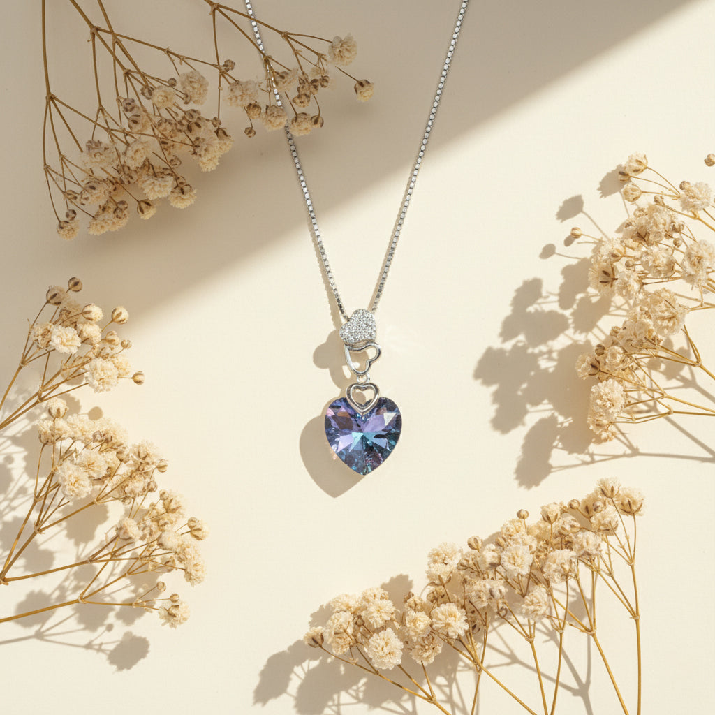 Silver Intertwined Hearts Mystic Crystal Necklace