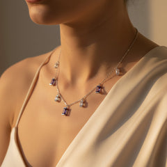 Silver Rectangular Rich Purple Necklace