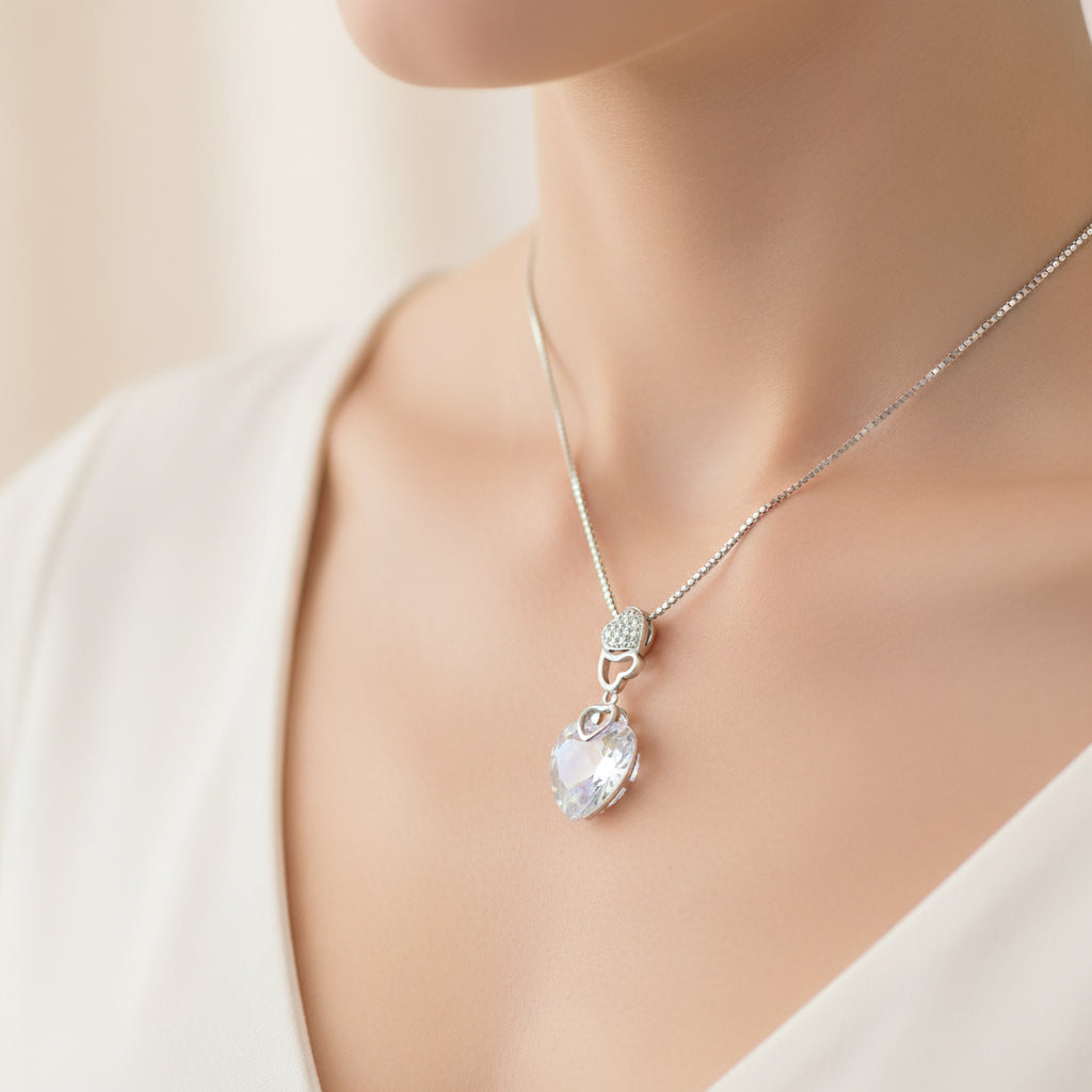 Silver Aurora Crystal Heart Pendant