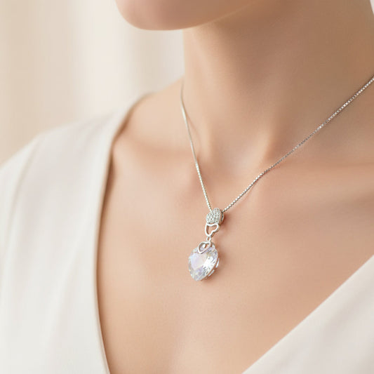 Silver Aurora Crystal Heart Pendant