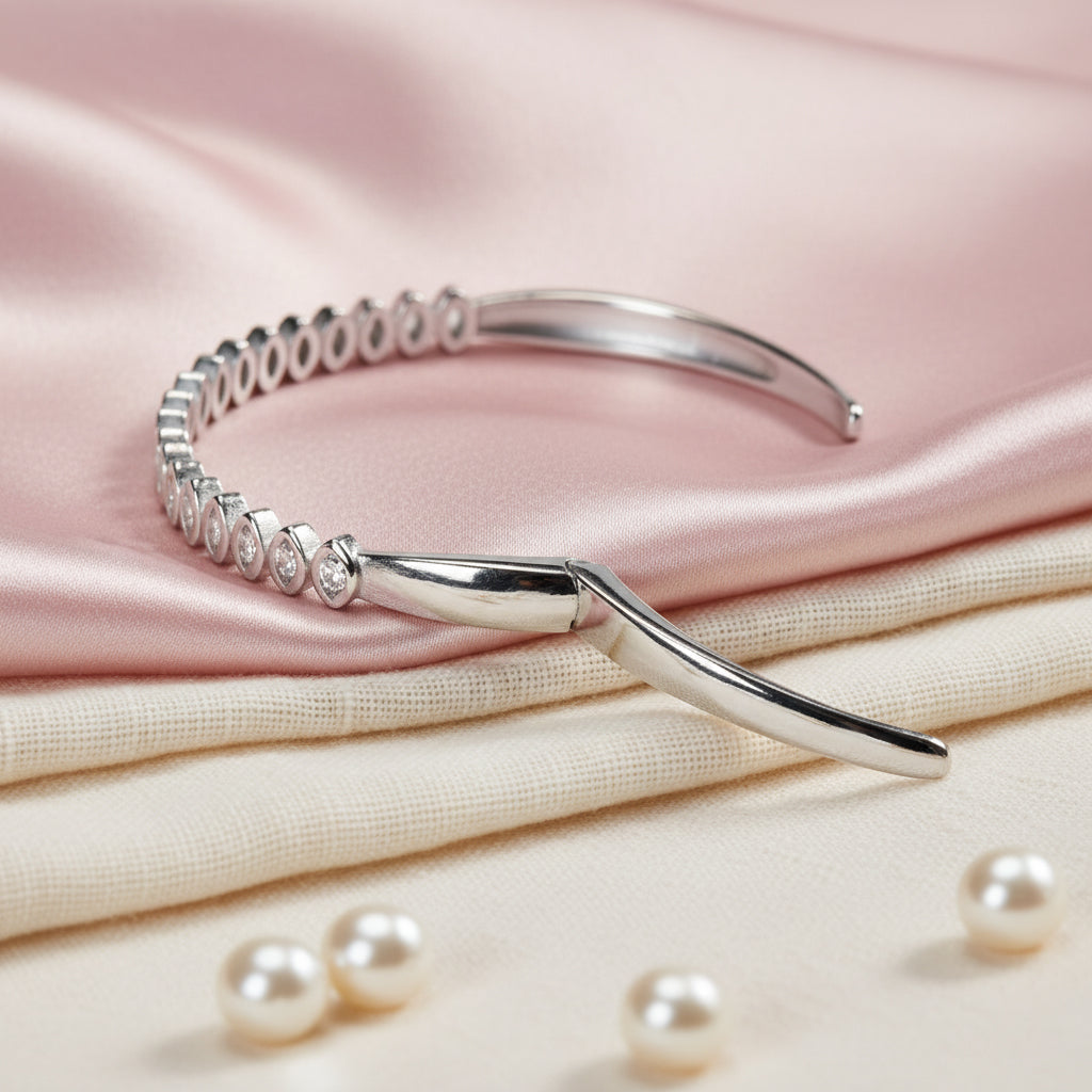 Silver Bezel cut Marquise Shaped Diamond (AD) Bracelet
