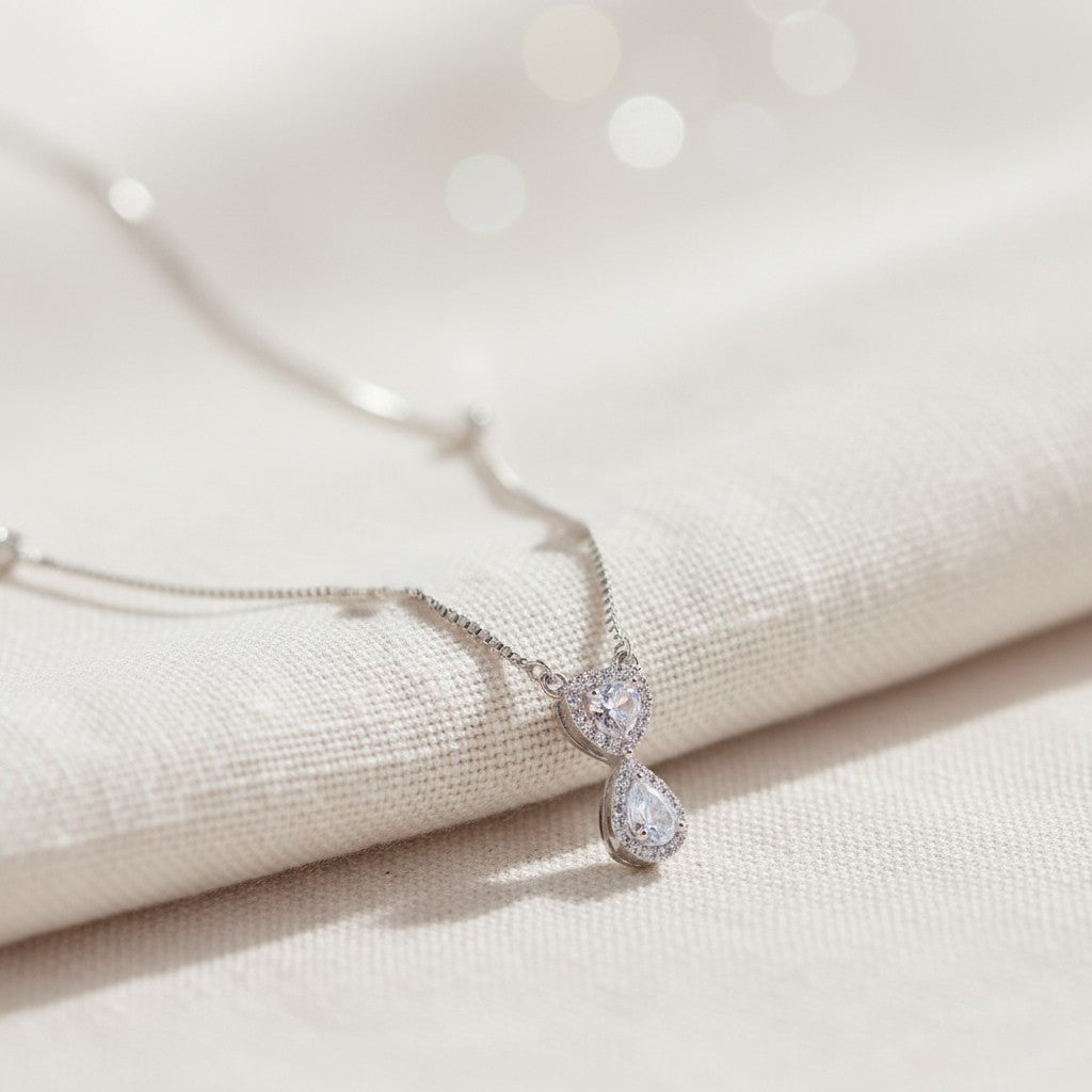 Silver Heart Drop CZ Necklace pendant for her