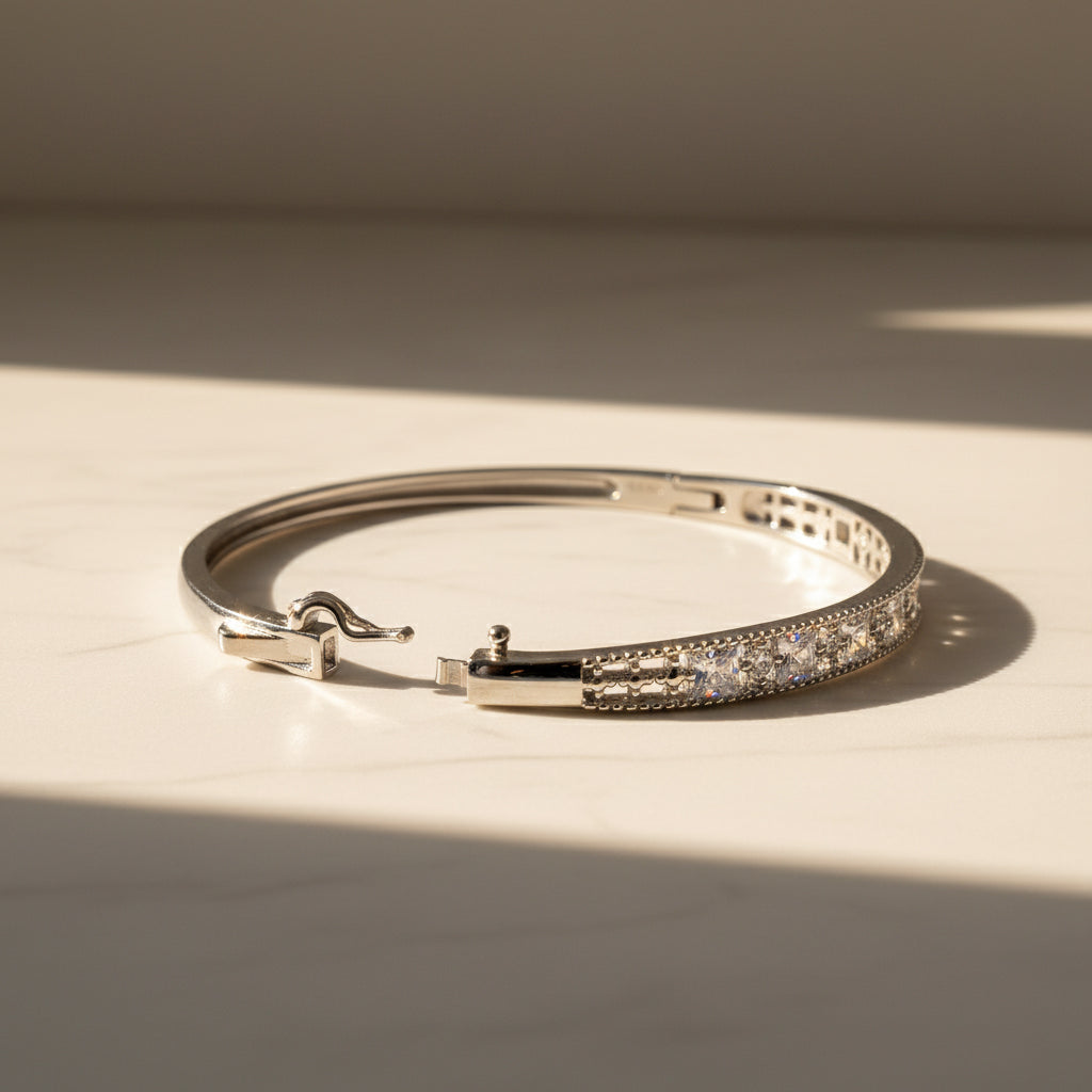 Silver Princess Cut Halo Bracelet For Her