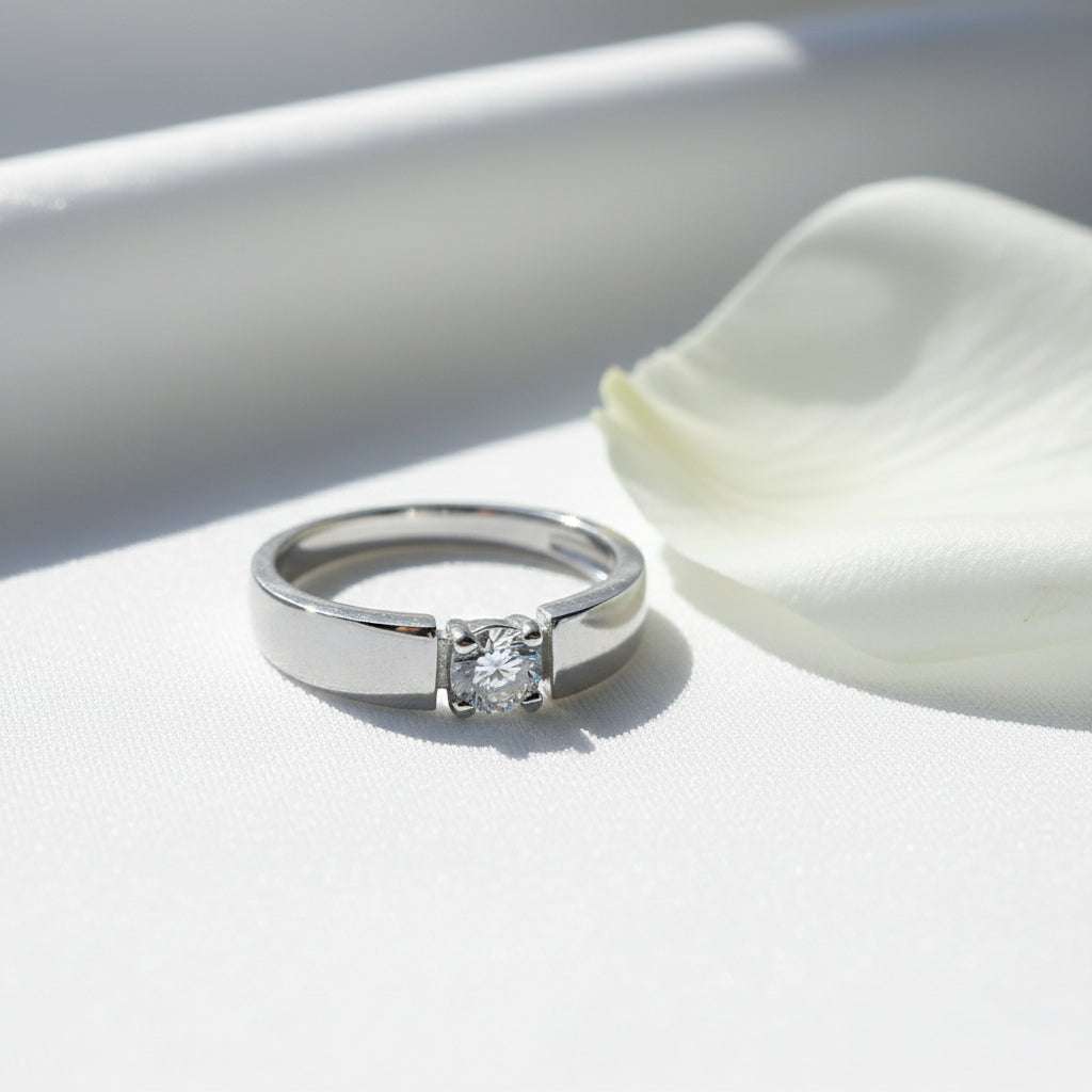 Silver Contemporary Sleek Solitaire(AD) Adjustable Ring for her