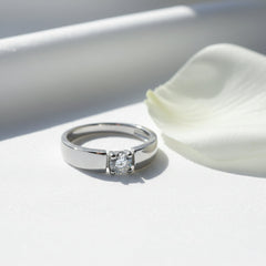 Silver Contemporary Sleek Solitaire(AD) Adjustable Ring for her